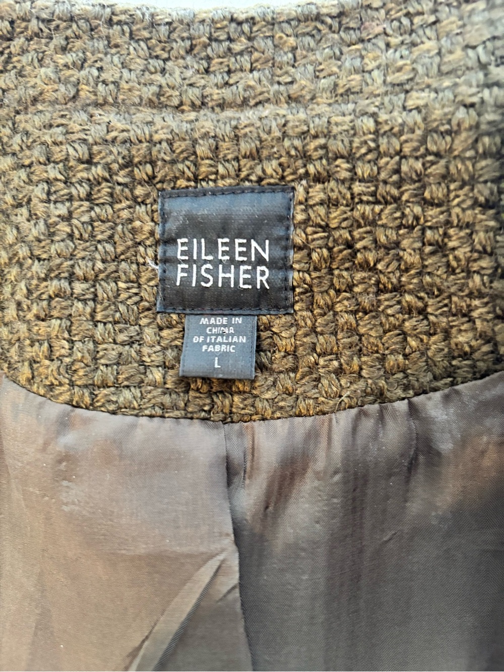 Eileen Fisher Olive Textured Wool Collarless Jacket - Picture 5 of 6